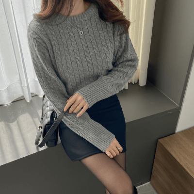 Sweater Trenzado Lana Gris Emlia Mujer Tejido1