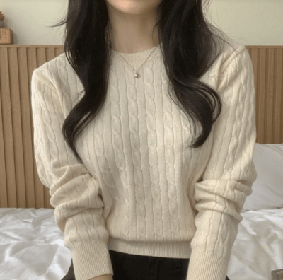 Sweater Tejido Trenzado para Mujer Beige Emilia3
