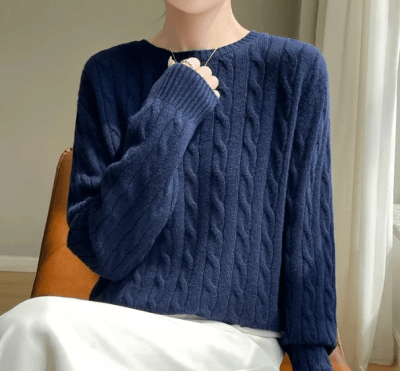 Sweater Trenzado Lana Azul Emlia Mujer Tejido3