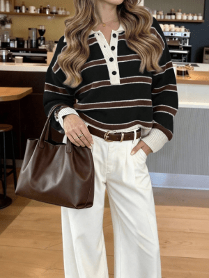 Sweater Polo Rayas Marron Rumania Mujer Tejido1