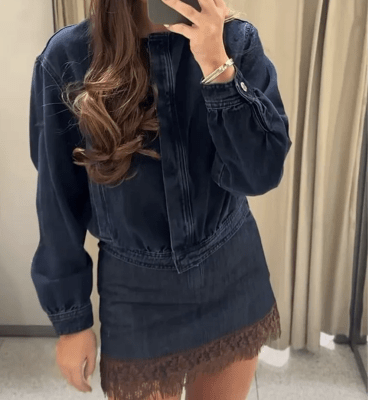 Falda Denim Encaje Lisboa Mujer Tiro Alto Elegante6