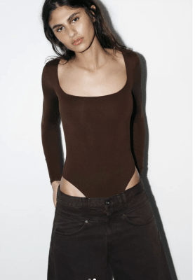 Body Marron cuello cuadrado adele Mujer Elegante1