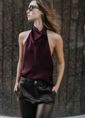 Top halter satinado Burdeo Mujer Casual Elegante1