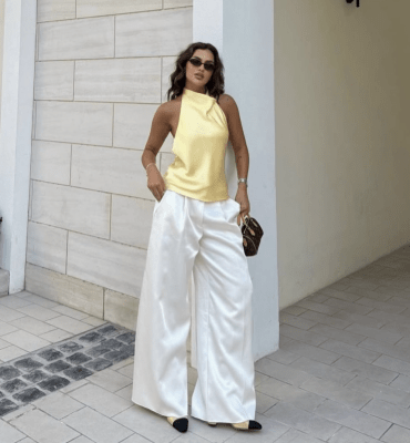 Top halter satinado Amarillo mujer Mujer Casual Elegante1