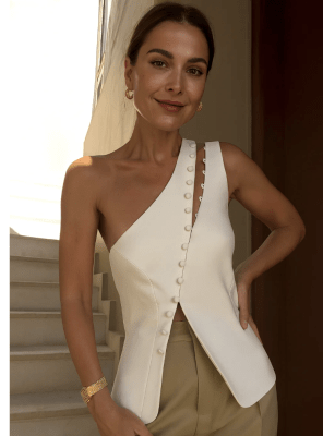 Top Asimétrico Botones Blanco Bulgaria Mujer Casual Elegante1