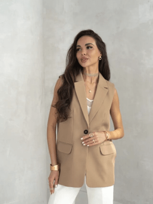 Blazer sin Manga Marron Begoña Mujer Corte Sastre Elegante1