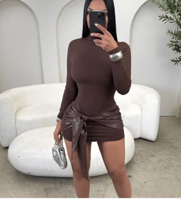 Vestido de patchwork Marron Shaira Mujer Elegante para Fiesta1