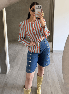 Camisa Mujer de Rayas Naranjas Renata2