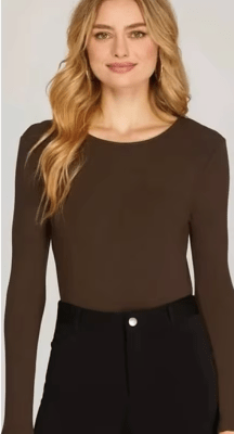 Body Marron manga larga emma Mujer Elegante4