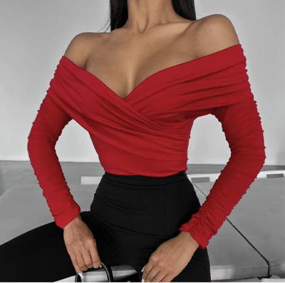 Body Rojo aranza fruncido Mujer Elegante1