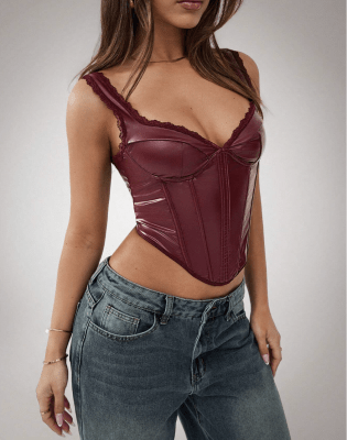 Top cuerina Burdeo Mujer Casual Elegante1