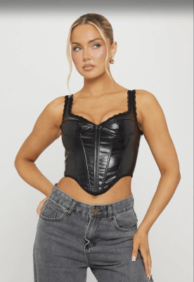 Top cuerina Negro Mujer Casual Elegante1