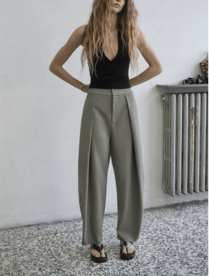Pantalon Balloon Pliegues Gris Celine Mujer Tiro Alto1