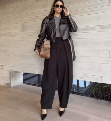 Pantalon Balloon Pliegues Marron Celine Mujer Tiro Alto1