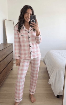 Pijama Largo Mujer Cuadros Escoceses Rosa Julia1