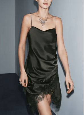 Vestido Satinado Encaje Verde Madrid Mujer Elegante para Fiesta1