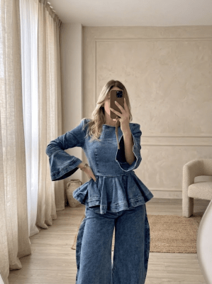 Blusa Denim Peplum Mangas largas para mujer3