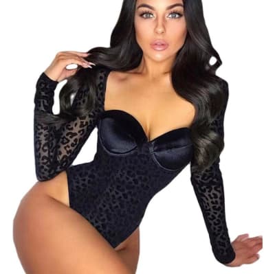Body Enterito Manga Larga Terciopelo Leopardo Negro1