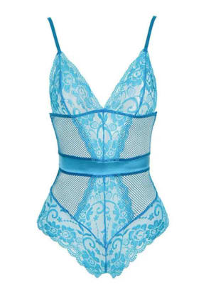 Sexi Conjunto Ropa Interior Encaje Lazo Turquesa1