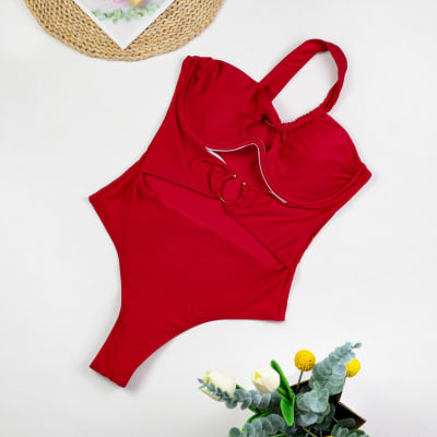Traje de Baño una Pieza Asimetrico Benagil Rojo1