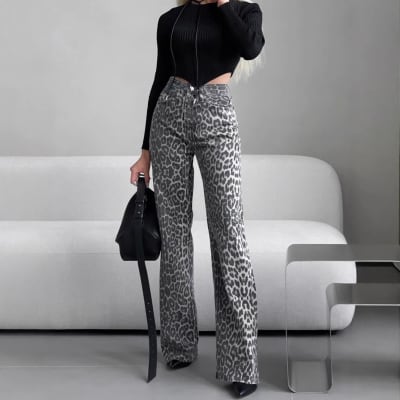 Pantalón Leopardo Mujer Tiro Alto Wide Leg5