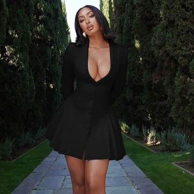 MinivestidoTasha Plisado de Manga Larga,Escote en V Negro1