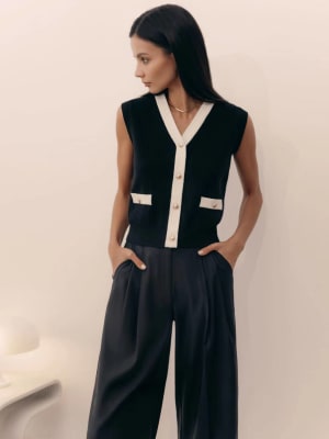 Chaleco tejido mujer Negro con blanco Eugenie1