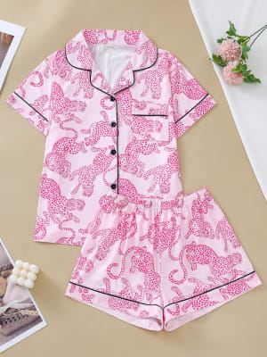 Pijama Corto Leoparda Rosa1