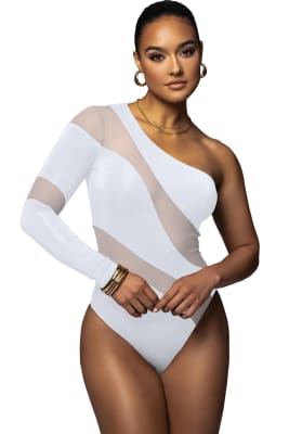Body Asimétrico Blanco Mujer con Transparencias y Manga Larga1