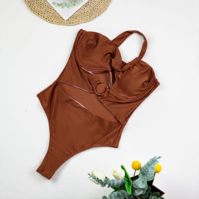 Traje de Baño una Pieza Asimetrico Benagil Marron1
