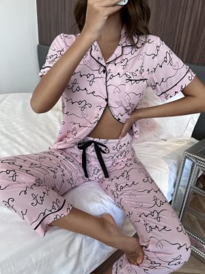 Pijama Love Algodón Polera Manga Corta Rosado2