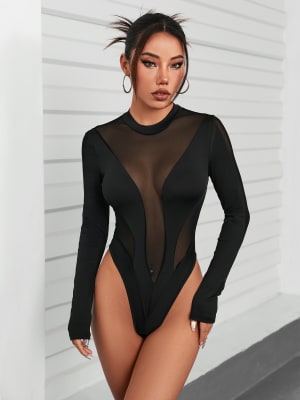 Body Brittany Transparencia Manga Larga Negro1