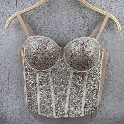 Top Corsét  Kiara de Lentejuelas Moldeador Crema1