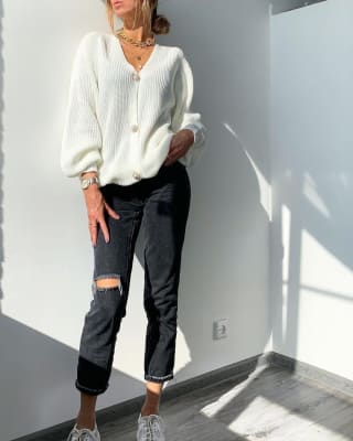 Cárdigan Florencia Blanco Mujer Cuello V1