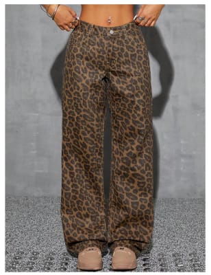 Pantalon Denim Animal Print Marron Mujer Tiro Alto1