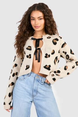 Cardigan Mujer Animal Print con Lazo Frontal4