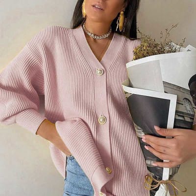 Cárdigan florencia Rosado mujer cuello v1
