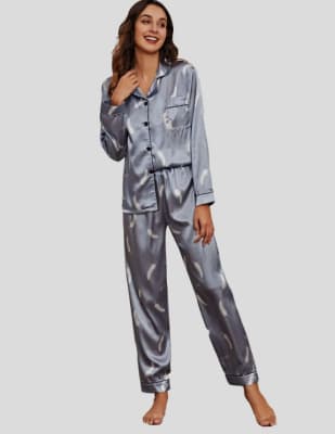 Conjunto De Pijama Largo Plumas Blanca1