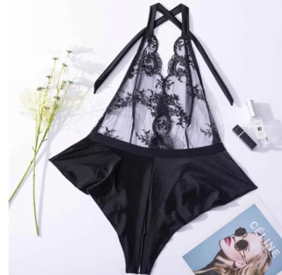 Pijama Seda Encajes Negro1