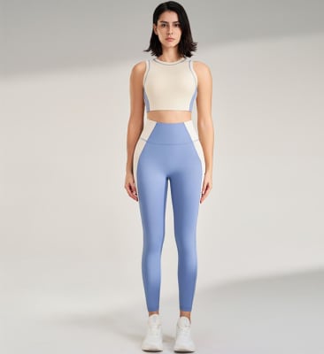Conjunto Halter Leggins y Peto  Sujetador Celeste1