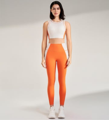 Conjunto Halter Leggins y Peto  Sujetador Naranja1
