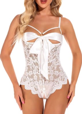 Pijama Bodi Enterito Intimo Encaje Blanco1