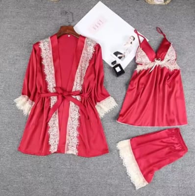 Pijama Seda 3 Pcs Rojo1