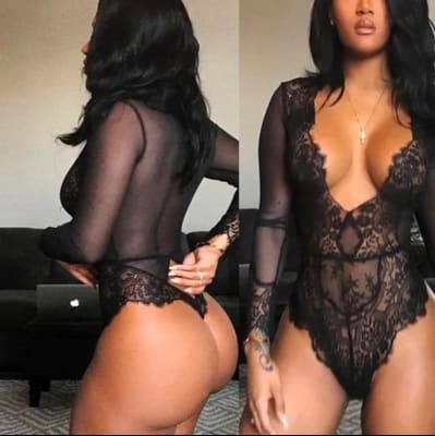 Body Manga Larga de Encaje Negro Cuello V Profundo1