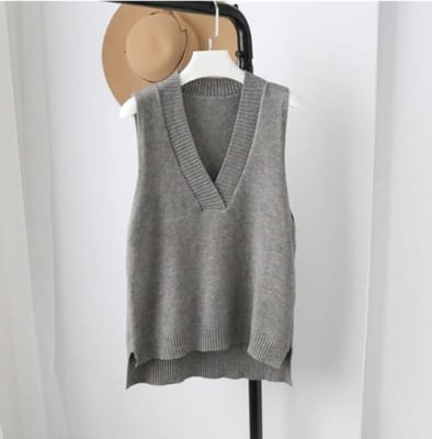 Chaleco Suéter Eva Cuello en V sin Manga Gris2