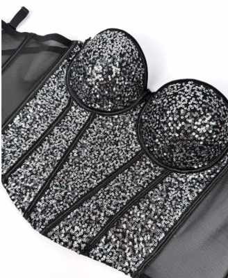 Top Corsét  Kiara de Lentejuelas Moldeador Negro1