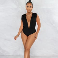 Body Negro Verona Mujer Escote V Profundo Sin Mangas