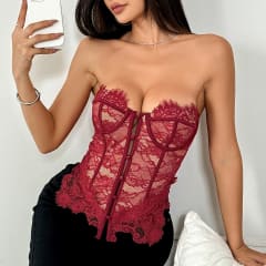 Corset de Encaje Rojo Emily  Mujer