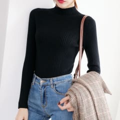 Jersey Suéter Gemma Cuello Alto Acanalado Negro