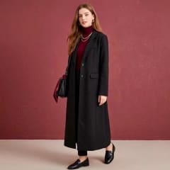 Abrigo Largo Negro Praga Mujer Otoño Invierno Liso